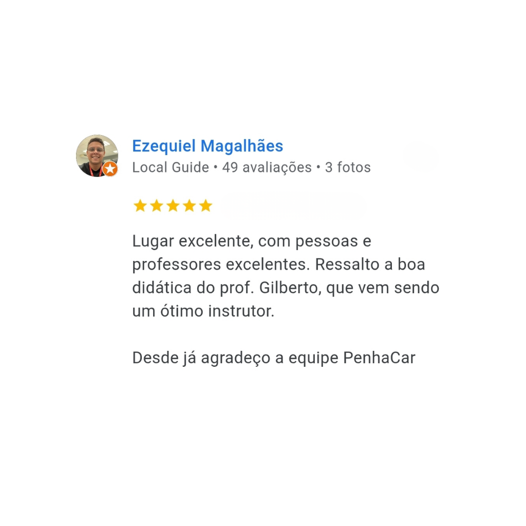 Print de avaliação do Google de Ezequiel Magalhães elogiando o professor Gilberto